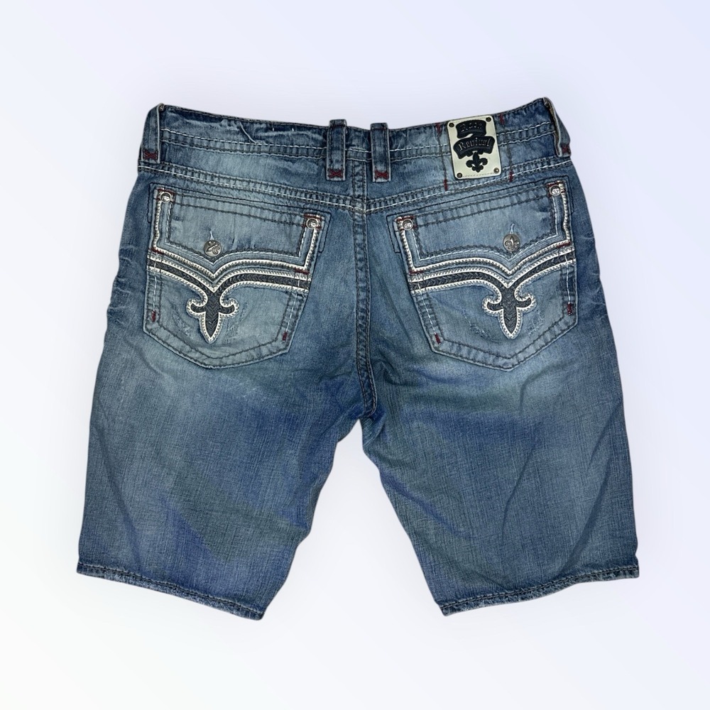 Rock Revival James Mens Blue Acid Wash Denim Shorts Size 42 Relaxed Straight